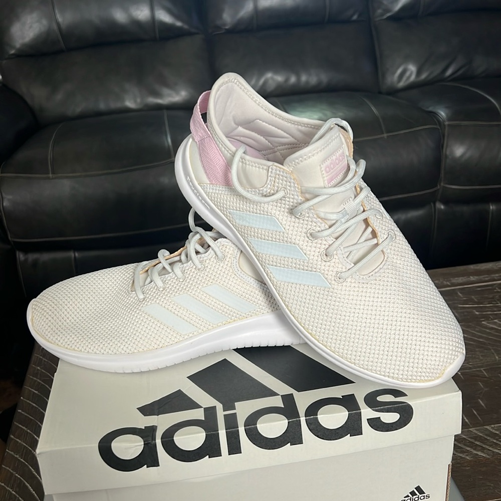 Adidas Ladies size 10 running shoes. White/pink. Brand new never worn.